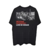 Black Imagine Dragons Live in Vegas T shirt featuring a detailed back print of the Las Vegas skyline in white with the bands name and event title in bold red and white lettering