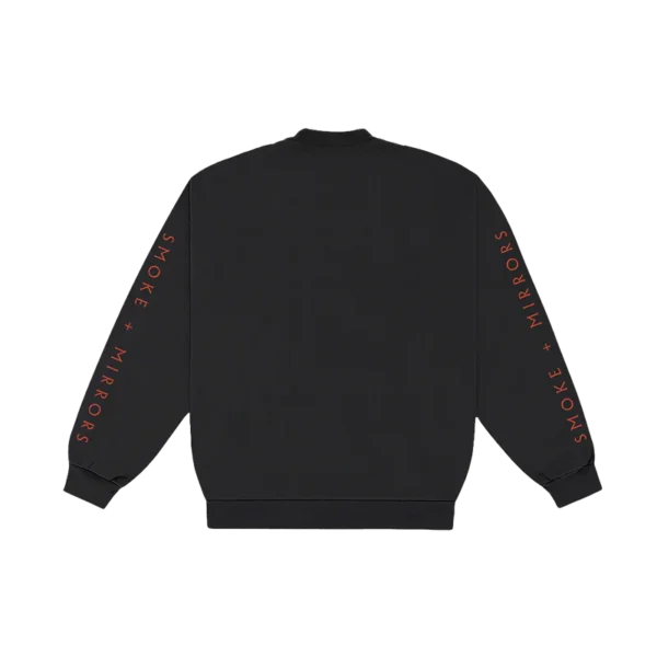 Smoke + Mirrors Crewneck Black with Hummingbird and Mirrors Design Smoke + Mirrors on Sleeves