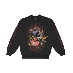 Smoke + Mirrors Crewneck Black with Hummingbird and Mirrors Design Smoke + Mirrors on Sleeves