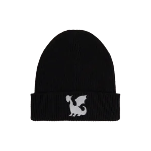 Black knit beanie featuring a white embroidered dragon silhouette on the front cuff Cozy and stylish perfect for keeping warm while showcasing your Imagine Dragons fandom